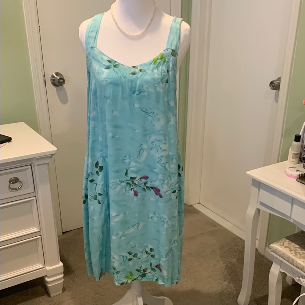 Bali Batiks Aqua Floral Sleeveless Dress